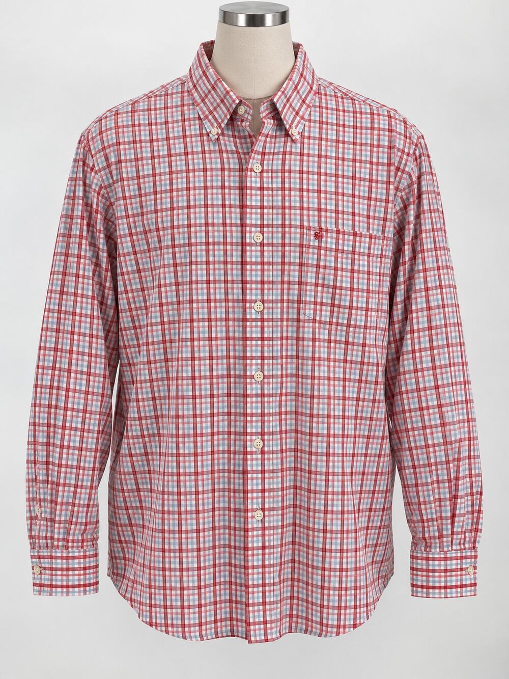 IZOD Premium Essentials Plaid Button Down Shirt Cotton Long Sleeve Mens XL